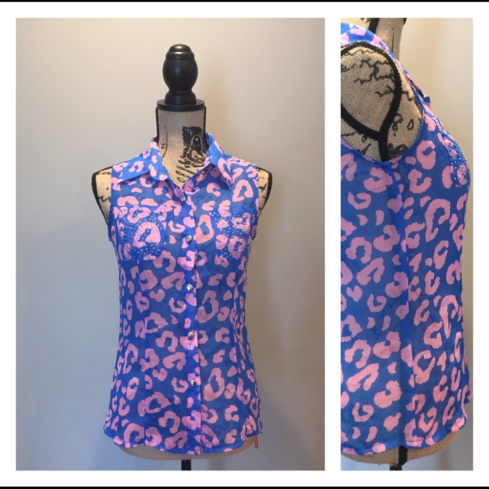 Matilda Size small sleeveless shirt blue and pink